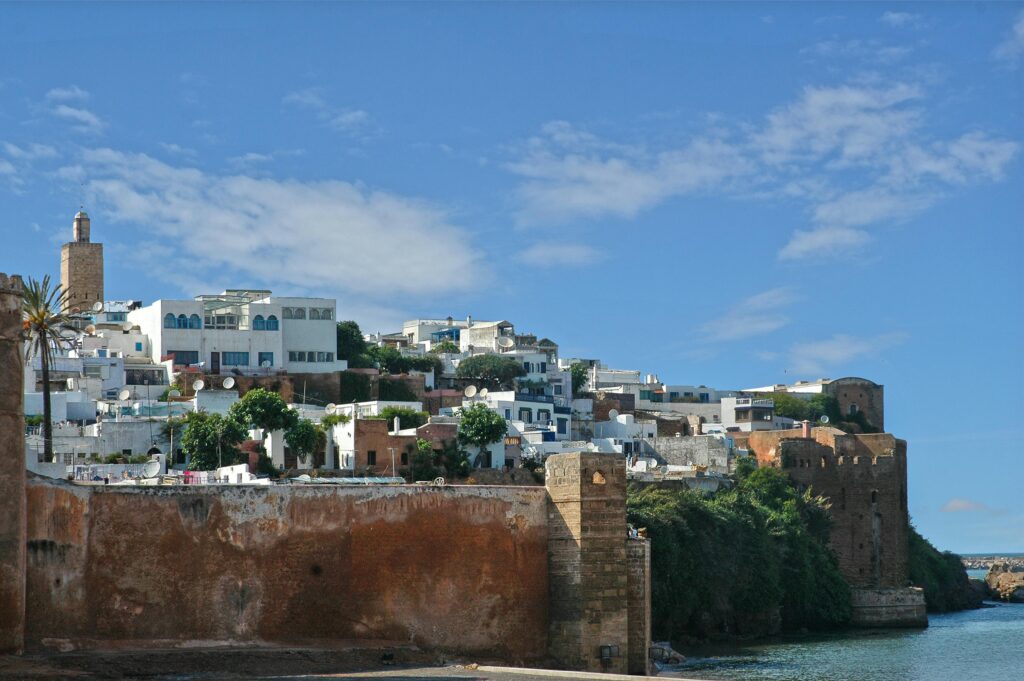 Beautiful panoramic view of Kasbah of the Udayas overlooking the Bou Regreg river in Rabat, Morocco.